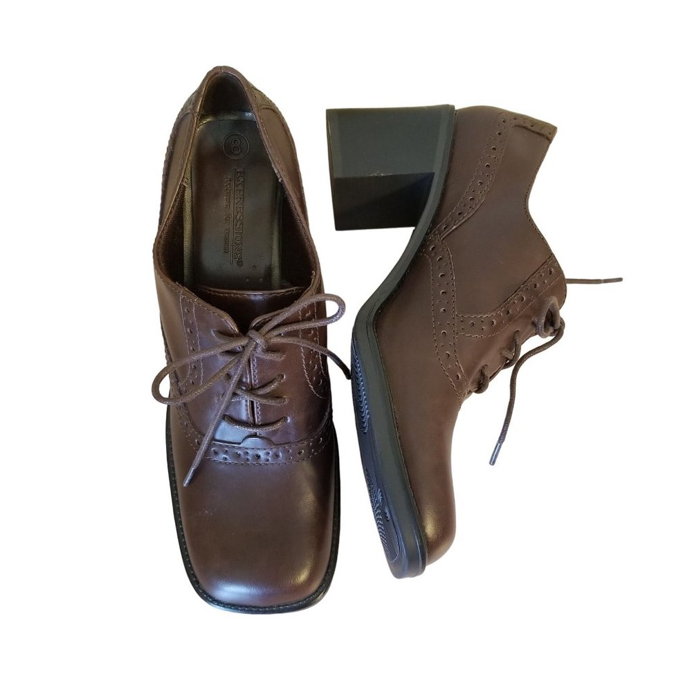 Expressions 8M Brown‎ Shoes Chunky Heels 90s Y2K Granny Retro Twee Academia